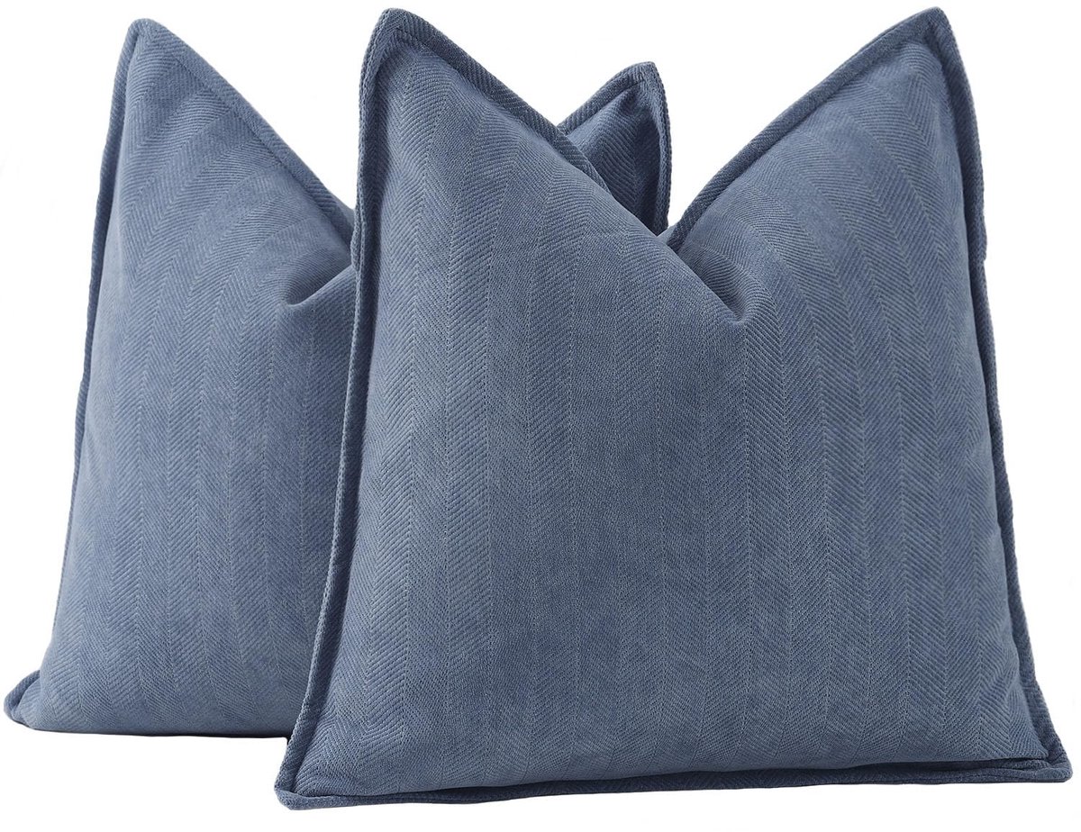 Ibenzoa Set van 2 Zachte Chenille Kussenhoezen, Stofblauw 45x45cm