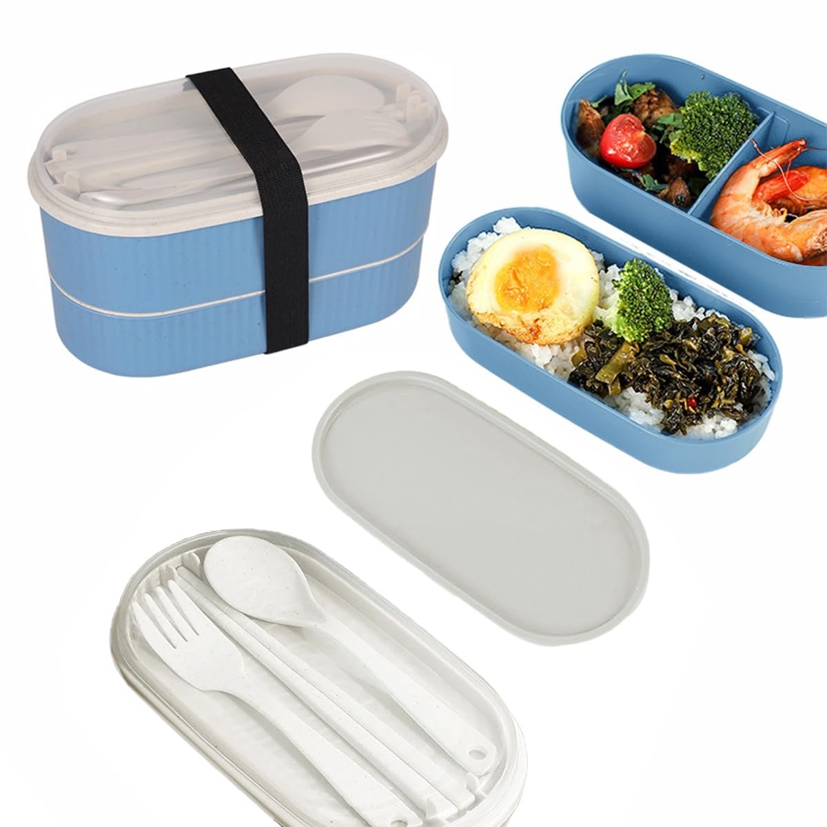 Ibenzoa® Mini Lunchbox - Blauw Bento Box met Bestek - Lekvrij voor Kinderen