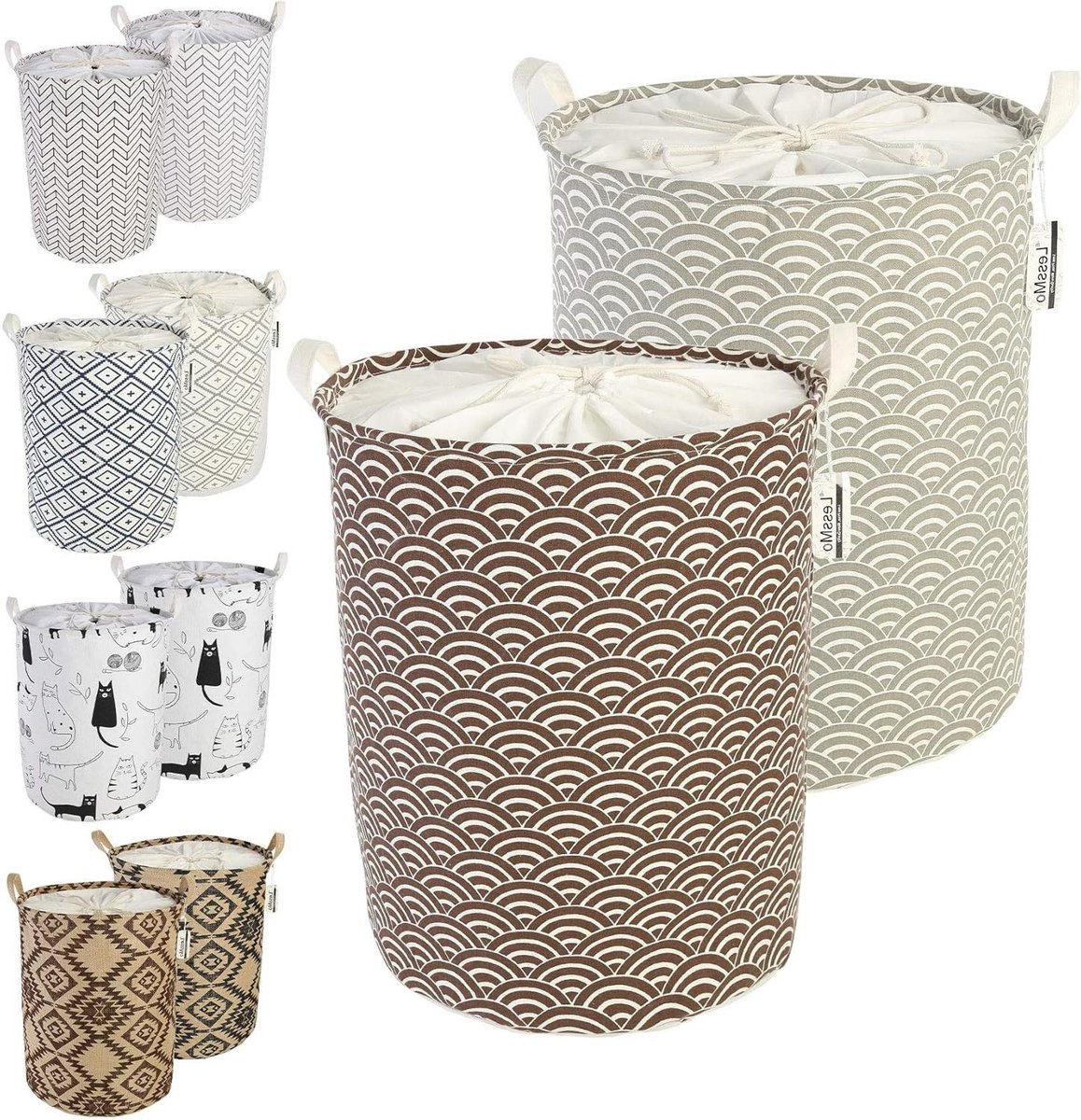 19.7 Inch Laundry Hamper with Drawstring Foldable Pop Up Storage/Laundry Basket Waterproof Round Cotton/Linen - 2PC