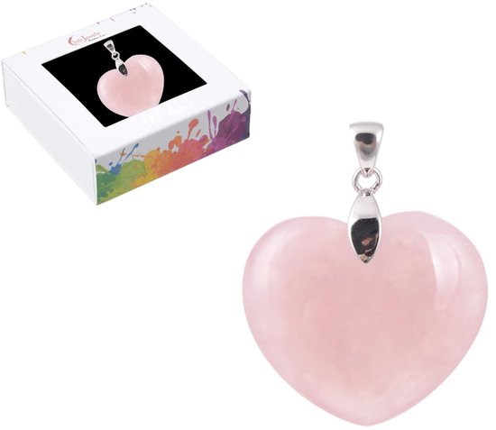 Pendentif coeur en quartz rose plaqué argent