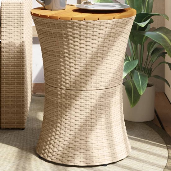 VidaXL Tuinbijzettafels 2 St – Poly Rattan Beige Met Houten Blad, Stapelbaar