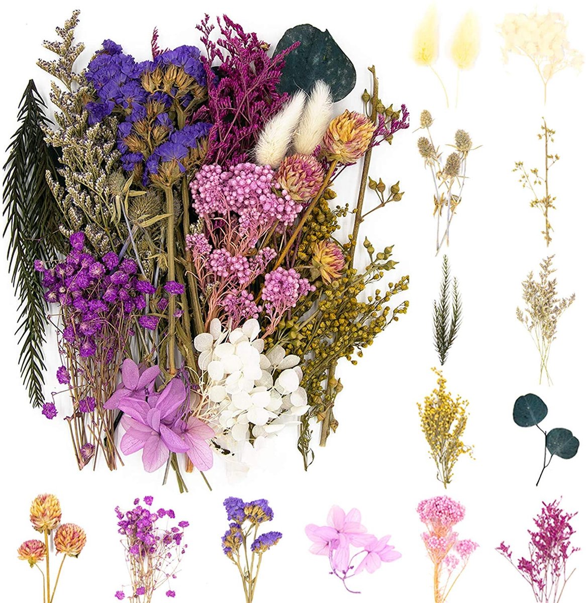 Ibenzoa® Natuurlijke Gedroogde Bloemen Set - Diverse Bloem & Blad Decoratie