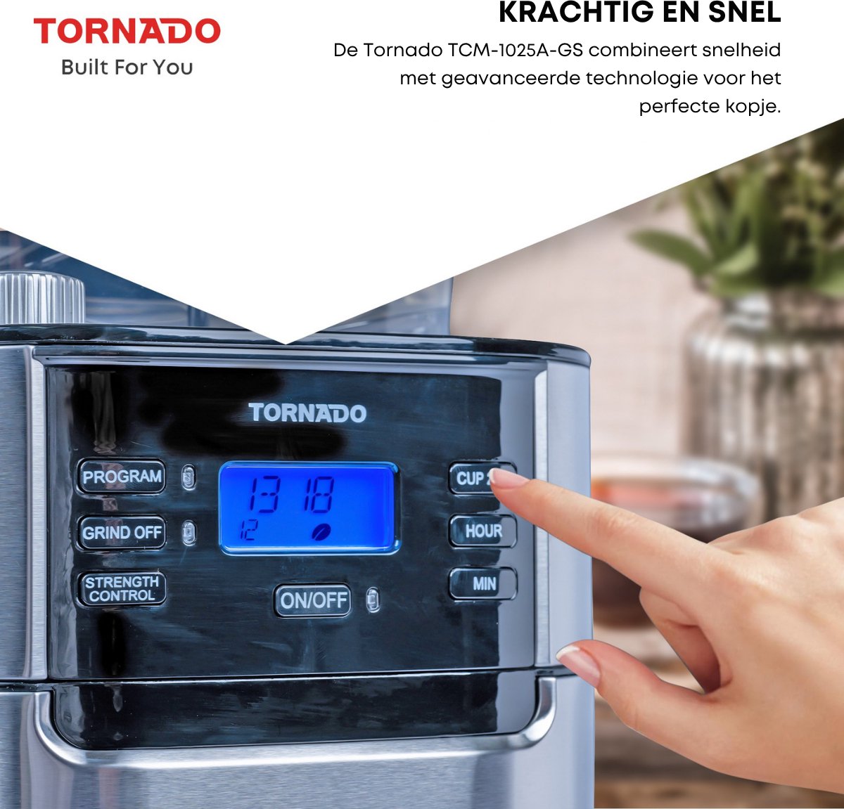 Tornado TCM-1025A-GS - Koffiezetapparaat met Bonenmaler - 1.5L - 12 Kopjes - Timer thumbnail 5