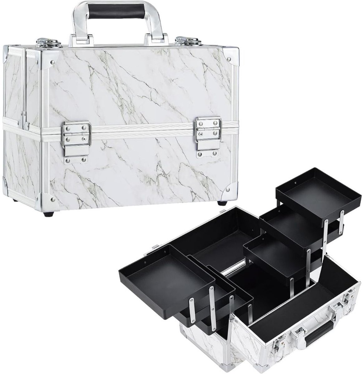 CLVP® Kapperskoffer - Kapperstas - Visagie - Cosmetica Organizer - Zilver