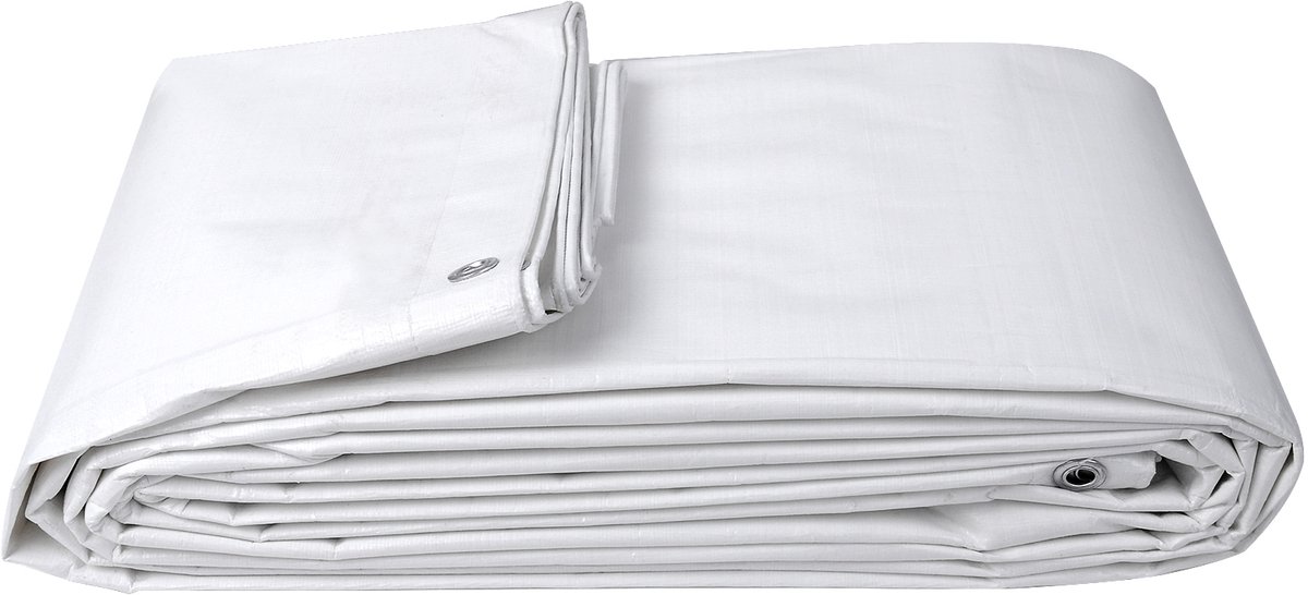 warraich-Wit PE-beschermzeil 180 g/m² – Waterdicht, UV-bestendig met stevige bevestigingsogen-4x6m