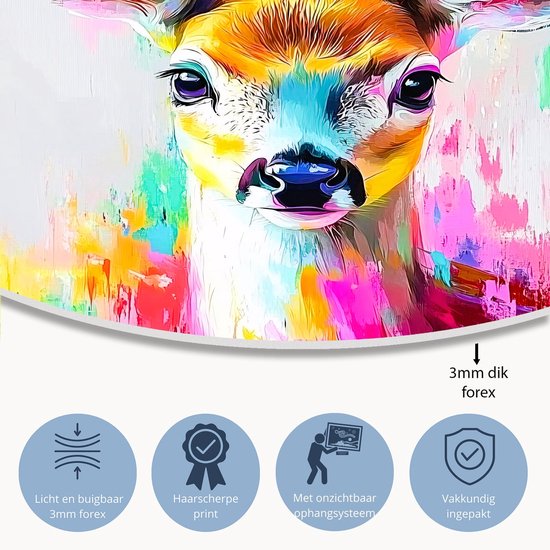 Kleurrijk hert in digitale stijl - Hert wandcirkels - Wandobject rond dieren - Digital Art - Unieke Forex muurcirkels - Woondecoratie - muurcirkel forex 100x100 cm