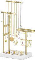 Stijlvolle Draaibare Sieradenhouder voor Kettingen, Oorbellen, Ringen en Armbanden in Elegant Wit en Goud