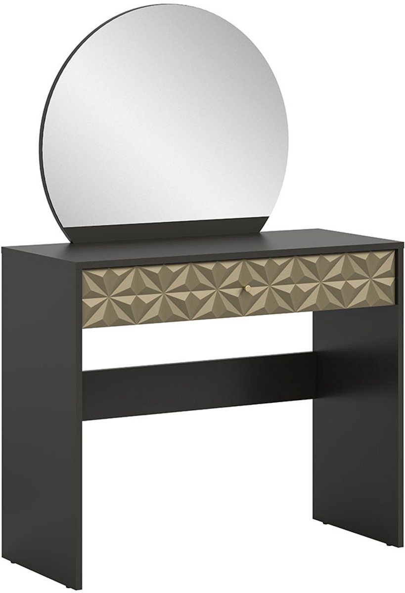 Prisma kaptafel 1 lade 1 spiegel zwart, goudkleurig.