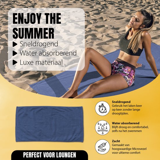 LINNICK Strandlaken Microvezel 100x200cm - Strandlaken xxl - Strandkleed - Strandhanddoek - Sneldrogend Badlaken - Lichtgewicht Reishanddoek - marine