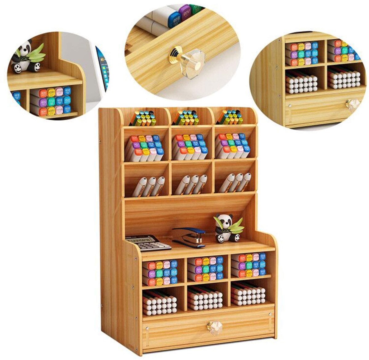 Ibenzoa® Multifunctionele houten bureau-organizer met pennenhouder en lade voor thuiskantoor