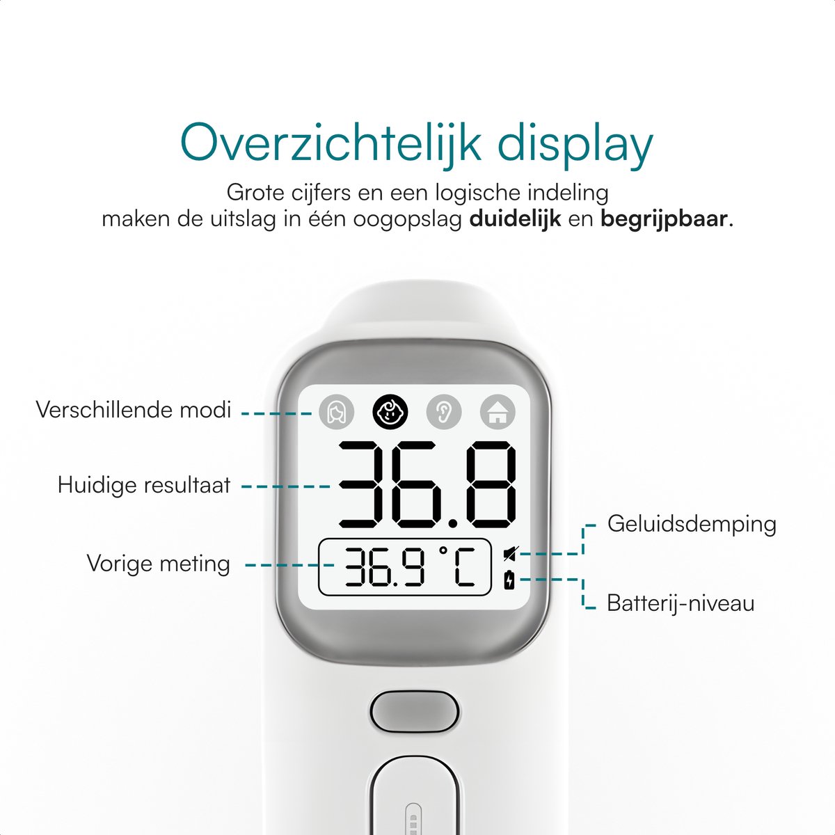 Mecura Oorthermometer Kinderen & Volwassenen - Koortsthermometer Oor & Voorhoofd - Digitale Infrarood Baby Thermometer - Temperatuurmeter Lichaam - Meet in 1 Seconde - Koortswaarschuwing in Kleur - Stille Modus - Geheugen 40 Metingen — cadeau in Cadeau-ideeën - foto 7