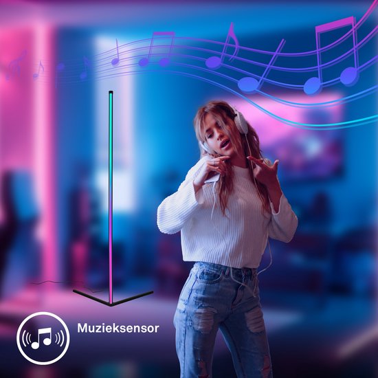 LIFEJXWEN Led-hoeklamp, 147 cm, RGB, staande lamp met