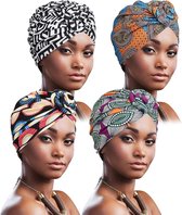 Allecto Plus - Vrouwen Tulband Afrikaans Patroon Knoop Hoofddoek - Chemo Pet voor Haaruitval - 4 Stuks