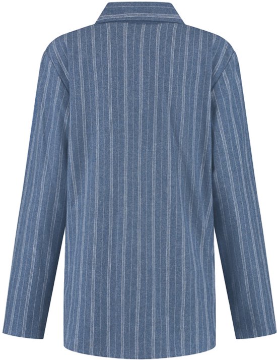 Yumeko chemise de pyjama dames velours flanelle denim bleu/rayure blanche xl