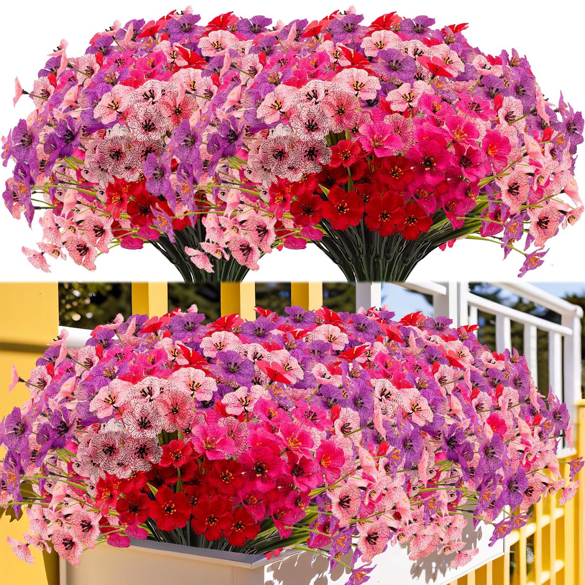 Ibenzoa® Kleurrijke kunstbloemen voor buitengebruik, 16 bundels, ideaal voor balkon en tuin