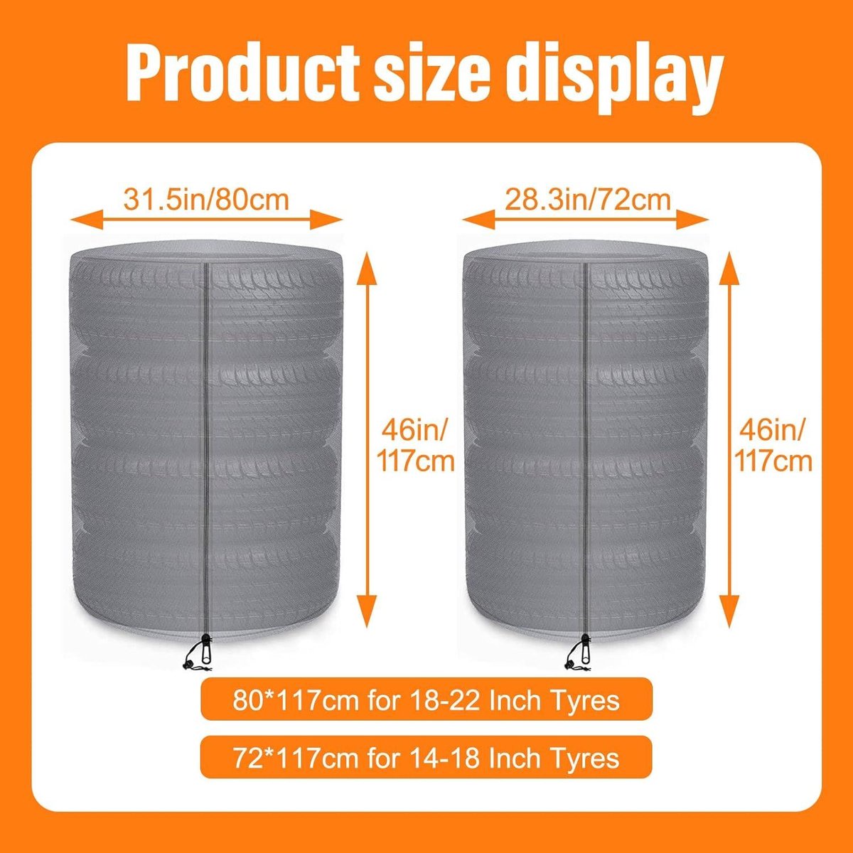 Allecto Plus - Waterdichte en stofdichte bandentas voor 4 banden - 18/19/20/21/22 inch - Zilver gecoat - Seizoensgebonden - 210D Oxford - 80 x 117 cm