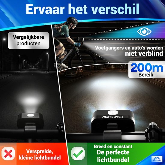 Nextcover Fietslicht Voor en Achter - Fiets Licht USB-C Oplaadbaar & IPX4 Waterdicht - Fietsverlichting Set met 6 Uur Accuduur - Voorlicht en Achterlicht - Fietslamp LED Wit en Rood - Fietslampjes voor alle Fietsjes - Fiets Lamp — afbeelding 4