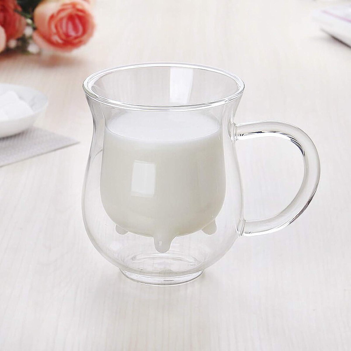 Set Van 4 Dubbelwandige Glazen Mokken Set, Drinkglas Koffiemokken Met Handvat Geisoleerde Laag Koffiekopjes Helder Glas