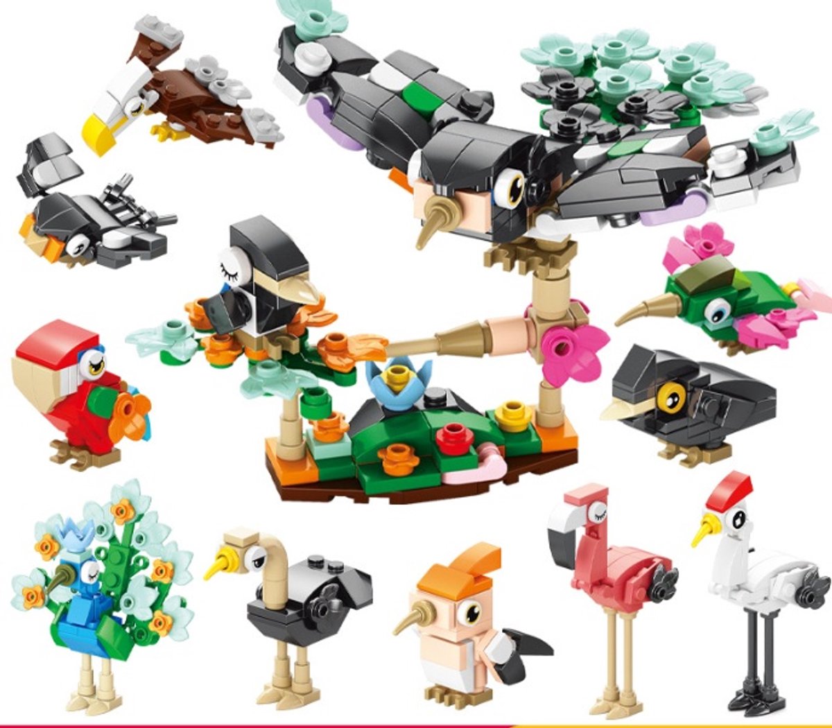 Bouwblokken Set - 10 stuks - Happy Animals - Vogels - Speelgoed Blokkendoos - Educatief & Creatief Bouwen