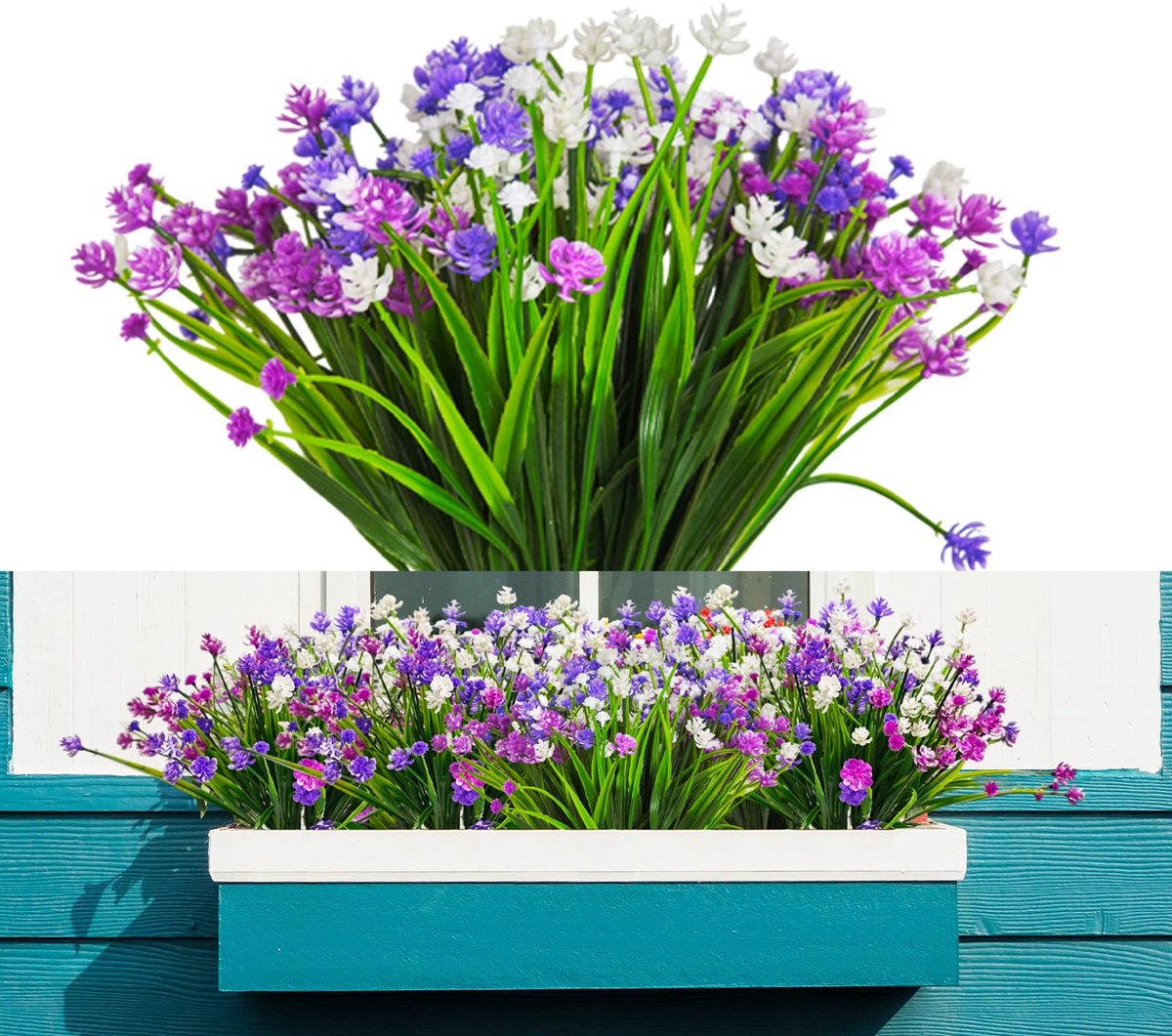 Ibenzoa Kleurrijke en Weerbestendige Kunstbloemen Set voor Binnen en Buiten Decoratie paars