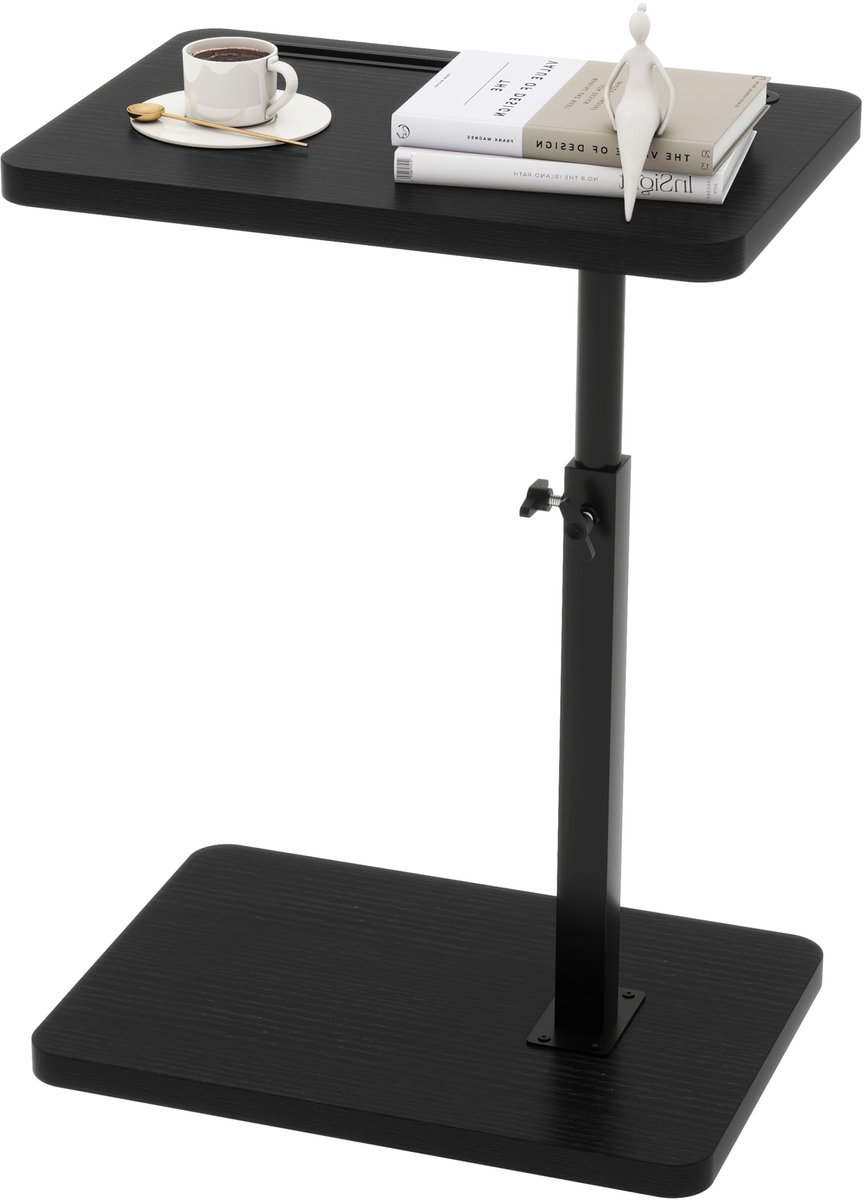 Ibenzoa Multifunctionele C-vormige Bijzettafel met Verstelbare Hoogte en Draaibaar Blad voor Smalle Ruimtes Zwart