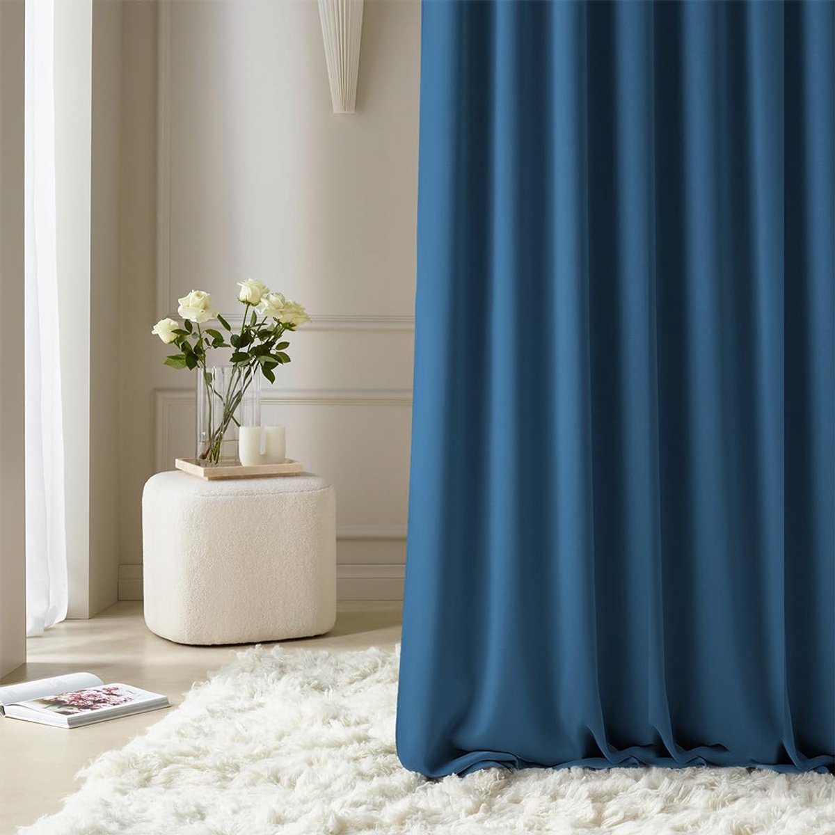 Ibenzoa® Aura Gordijnen met Plooiband voor Woonkamer en Slaapkamer in Donkerblauw, 140 x 260 cm