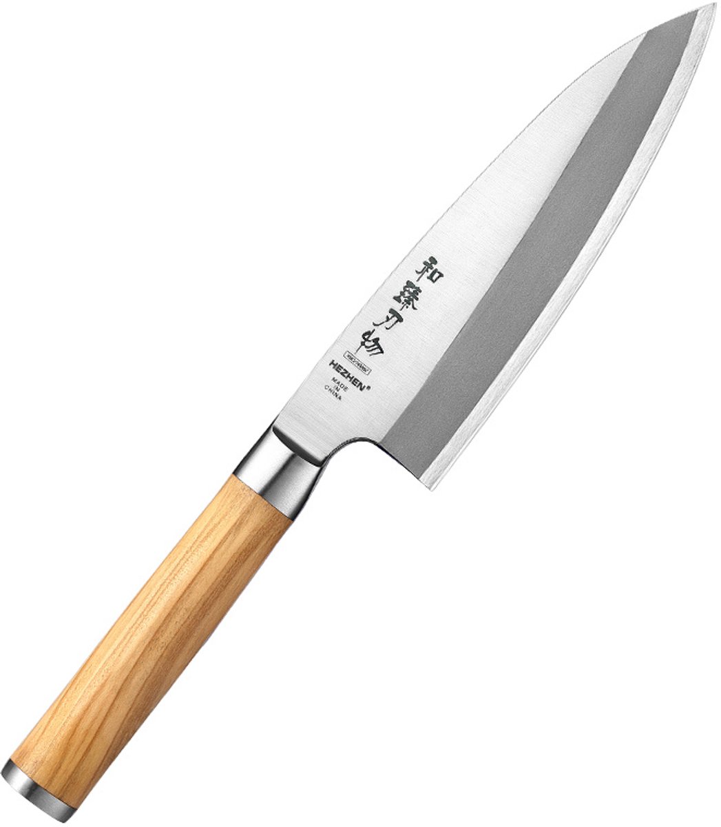 Hezhen Deba mes 18cm (SO Series) - Klassiek Japanse stijl fileermes / uitbeenmes - Enkelzijdig geslepen (rechtshandig) - Handvat van Olijfhout - Ideaal het fileren van vis
