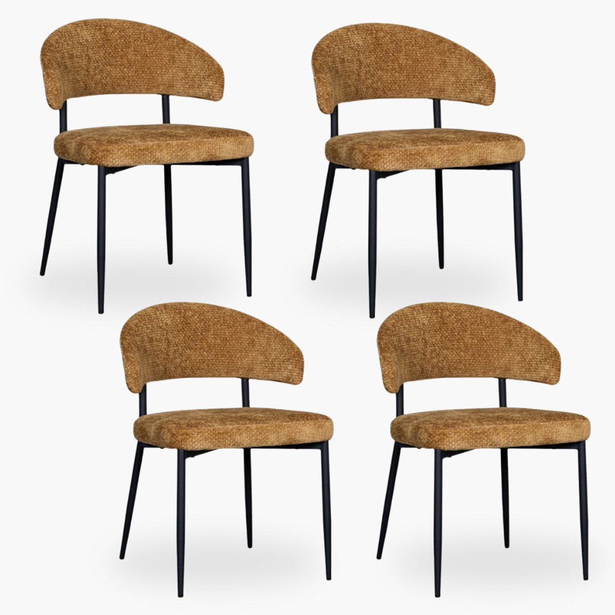 4x Eetkamerstoel Noa - Goud Velvet - Set van 4 - Oker