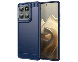 MobyDefend Hoesje - Geschikt voor Motorola Edge 60 Pro - TPU Backcover - Geborstelde Metaal & Carbon-Look - Blauw