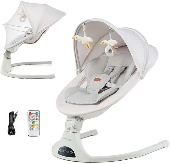 Kinderkraft TULSY - Elektrische wipstoel en ligstoeltje voor baby's - 5 schommelniveaus - Muziekfunctie - Inklapbare kap met klamboe - Lichtgewicht - Beige van Kinderkraft — afbeelding 2