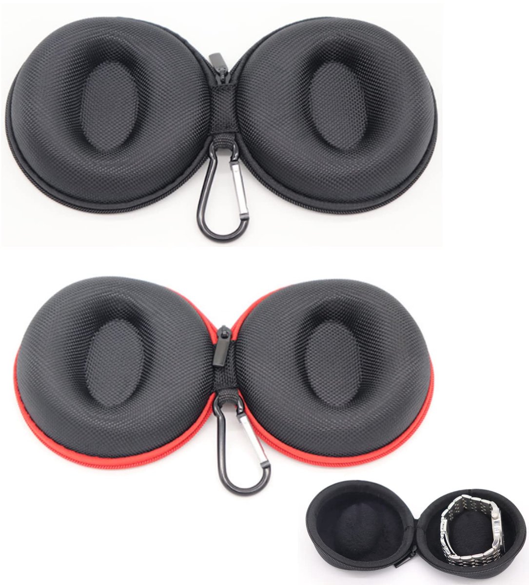 Vastsea 2-delige draagbare horlogebox, draagbare reiskoffer voor één horloge, waterdichte horlogekast, met karabijnhaak en spons, geschikt voor het opbergen van horloges (rood, zwart)
