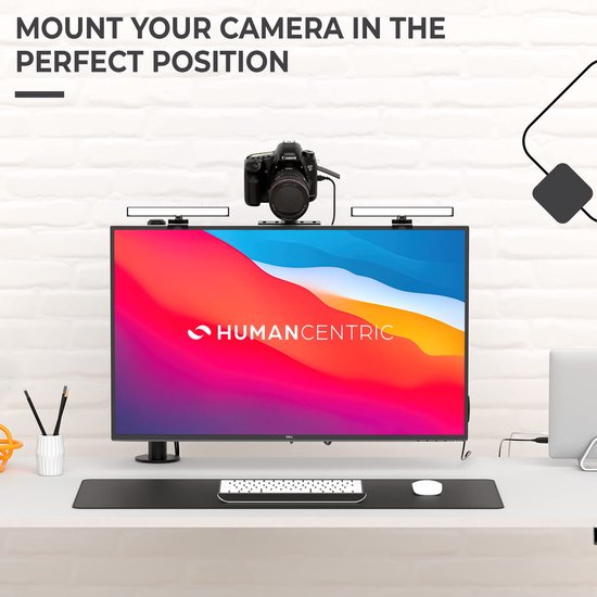 HumanCentric DSLR-monitorhouder - monitorplank voor bureaucamera-montage, lichte webcam en microfooncameraplank voor VESA-arm voor monitorarm, klemstatieven vervangen voor camera-bureaubevestiging