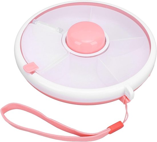 Foto: Pink snack rotator herbruikbare roterende snackcontainer voor kinderen snackcontainer met 5 compartimenten en handriem bpa vrij en vaatwasserbestendig draagbare snacklade roze vork inbegrepen 