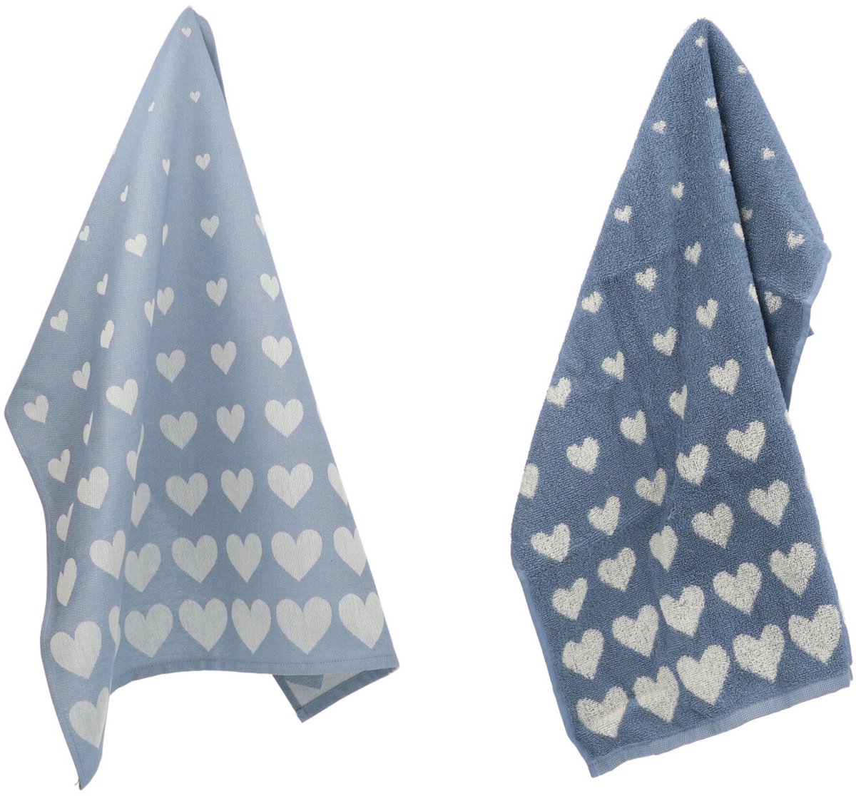 Luxe Keukendoek en Theedoek Hart Grijs Blauw - Bunzlau Castle - 100% biologisch katoen - Keukendoek 60x53cm en Theedoek 65x65cm