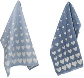 Torchon de cuisine et de thé de Luxe Cœur Grijs Blauw - Château de Bunzlau - 100% coton biologique - Torchon de cuisine 60x53cm et Torchon 65x65cm