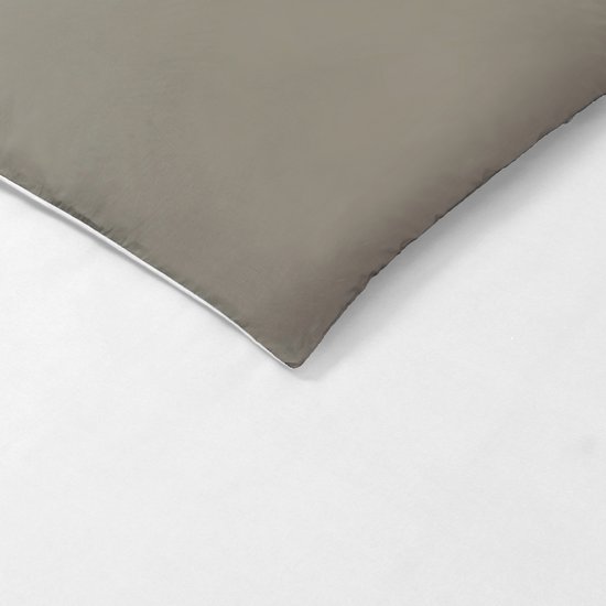 VISION Bicolor - Tweezijdig omkeerbaar Dekbedovertrekset - Lits-Jumeaux - Dekbedovertrek 240 x 220 cm met 2 bijhorende slopen - 100% katoen - Taupe / Wit - Oekotex gecertifieerd