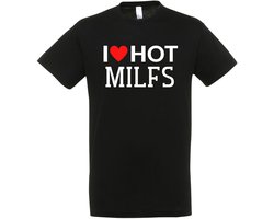 I Love Hot Milfs T-shirt - Heren Dames Unisex - cadeau - Grappige T-shirt’s - Origineel Cadeau - Zwart - Funny - Grappig - Maat M