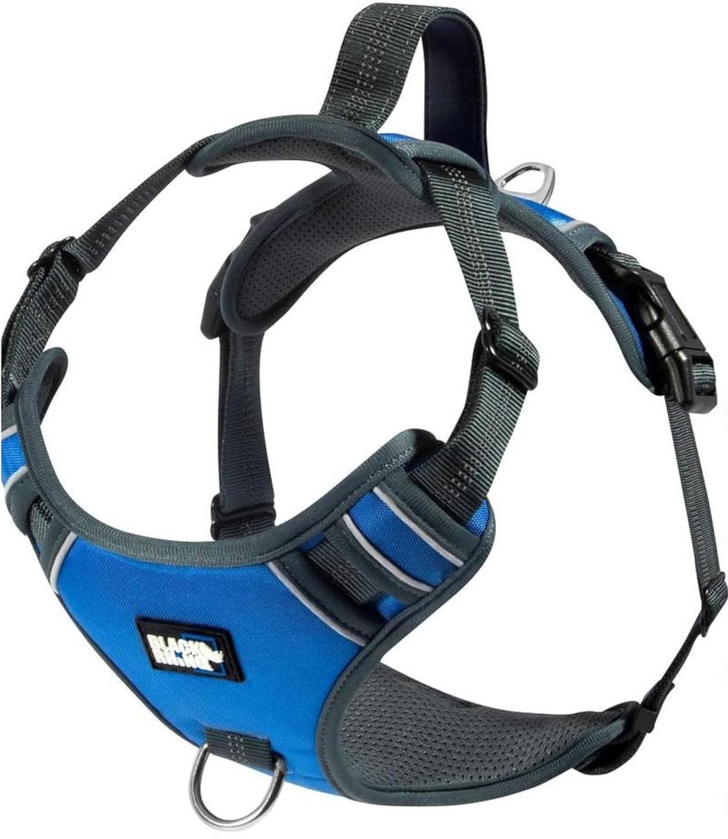 Black Rhino Comfortabel Hondentuigje met Mesh Voering - Verstelbaar & Reflecterend Harnas met 2 Bevestigingspunten voor Grote Honden, Maat L (Blauw/Grijs)