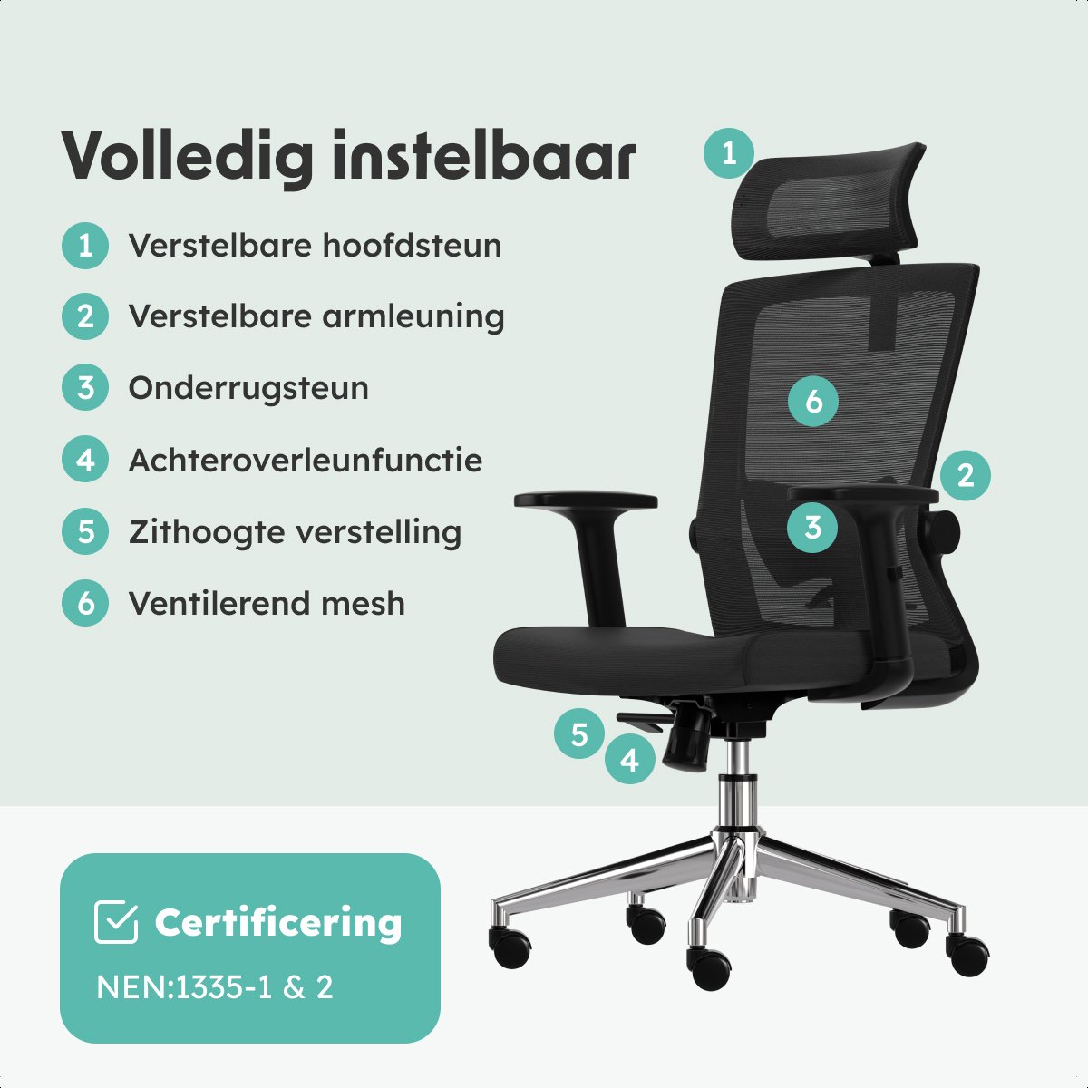 LifeGoods Ergonomische Bureaustoel met Hoofdsteun - afbeelding 3