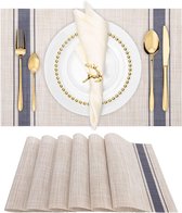 BETEAM Vinyl geweven placemats Set van 6,anti-slip,hittebestendige,wasbare (beige