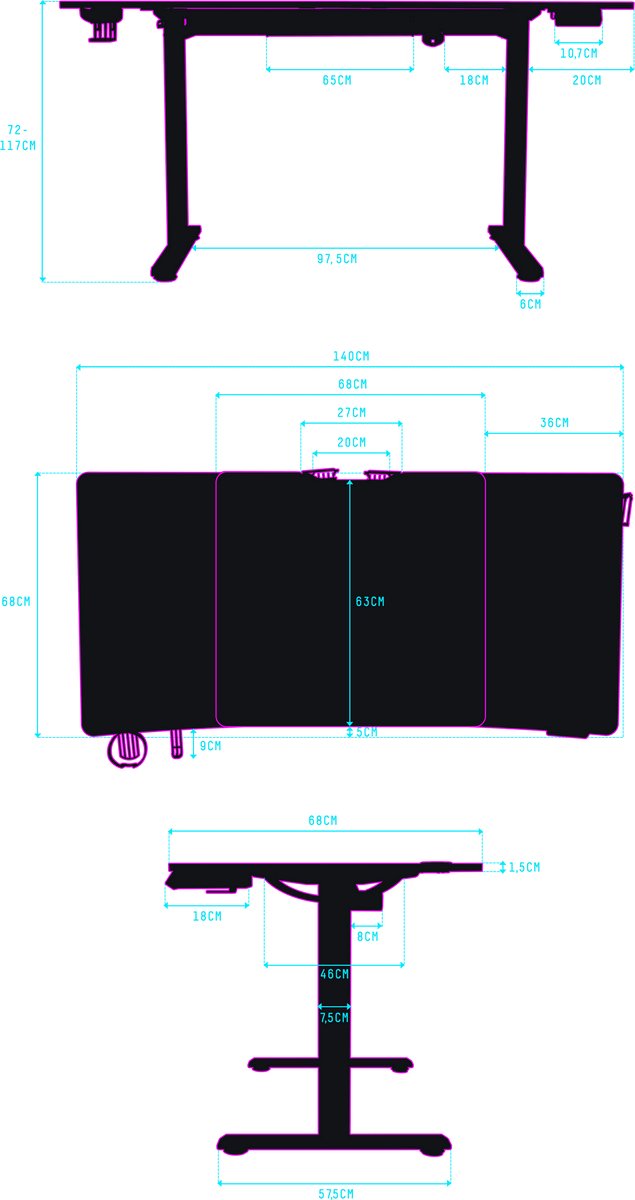 Ultradesk LEVEL V2 – Bureau voor Gaming, Home Office & Kantoor – Blauw – Elektrisch verstelbaar – Incl. XL Muismat & Accessoires thumbnail 2