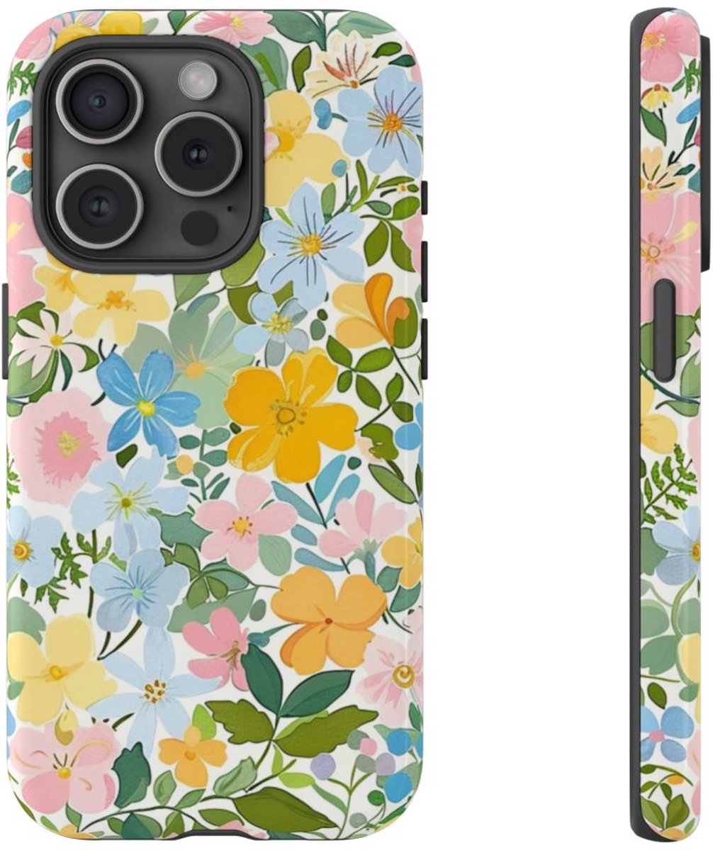 Vrolijk Pastel Bloemenpatroon – Telefoonhoesje Geschikt voor iPhone 15 Pro