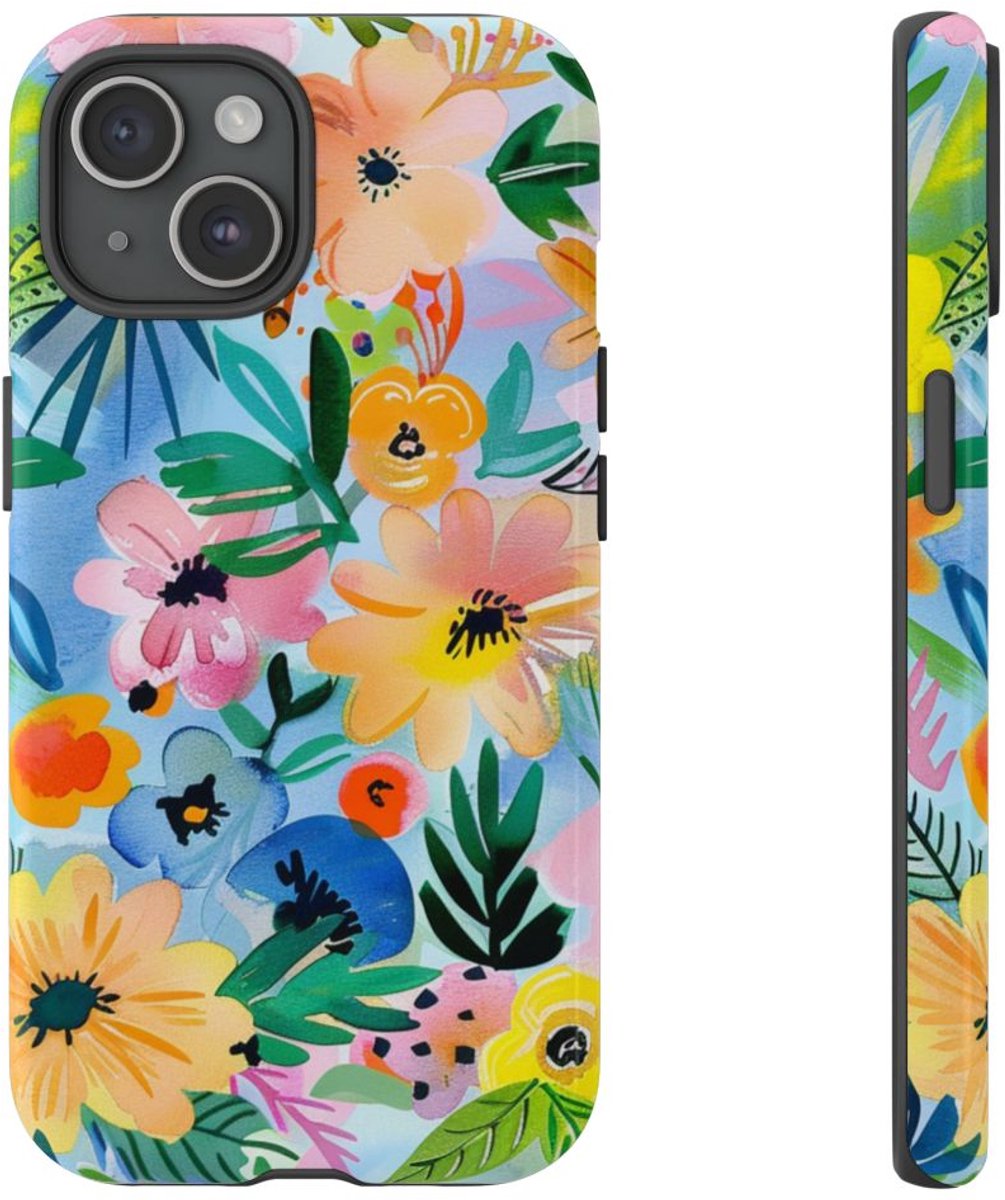 Aquarel Bloemenpatroon – Telefoonhoesje Geschikt voor iPhone 15