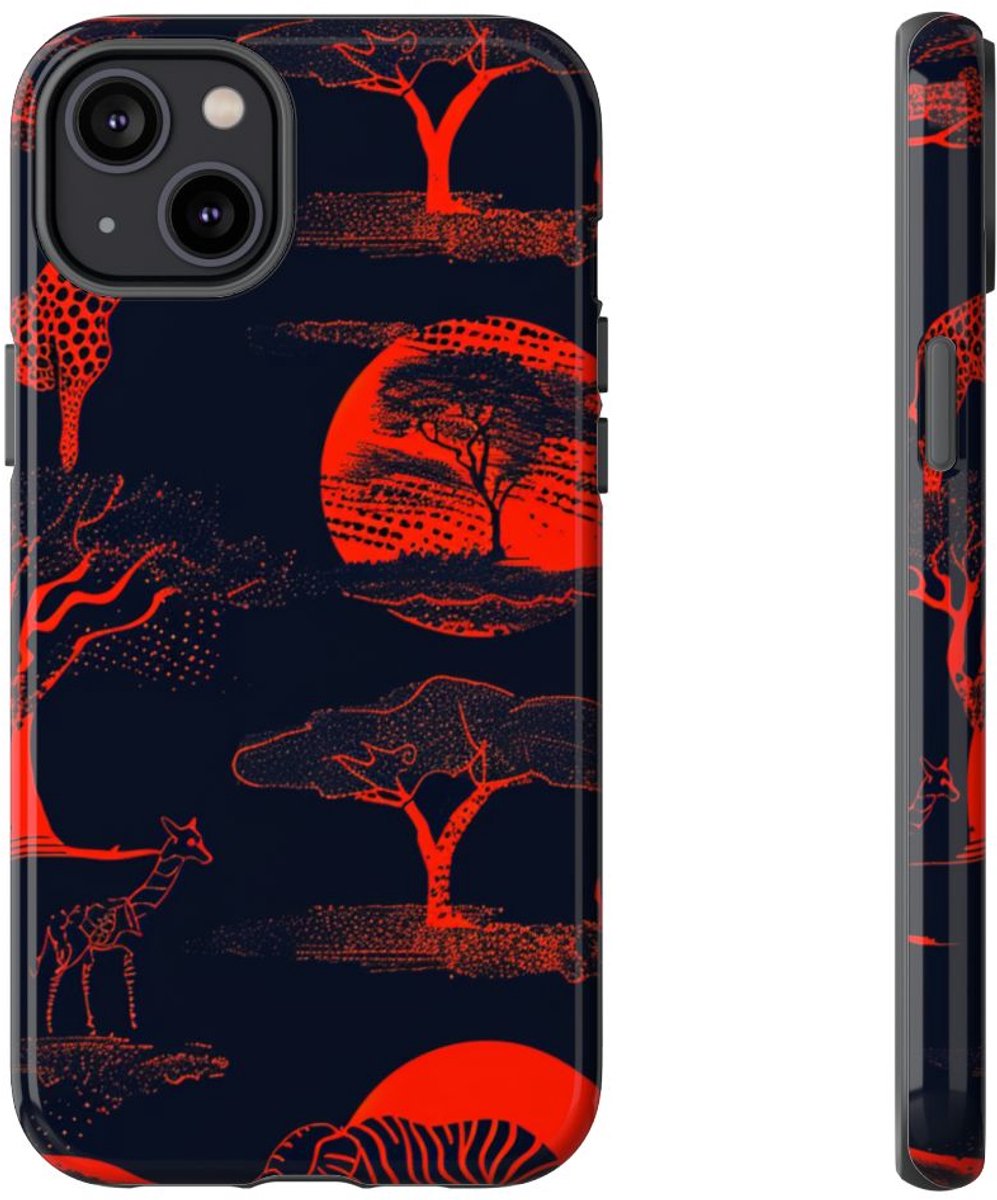 Rood Neon Afrikaans Dierenpatroon – Telefoonhoesje Geschikt voor iPhone 14 Plus