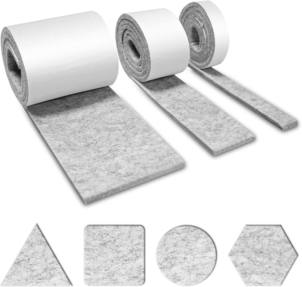 3 rollen zelfklevende vilt grijs (100 cm x 10 cm, 100 cm x 5 cm, 100 cm x 2 cm), viltkussen, viltkussens voor meubels, zelfklevende meubelbeschermstrip, zelfklevende meubelsticker - Cyslmuk