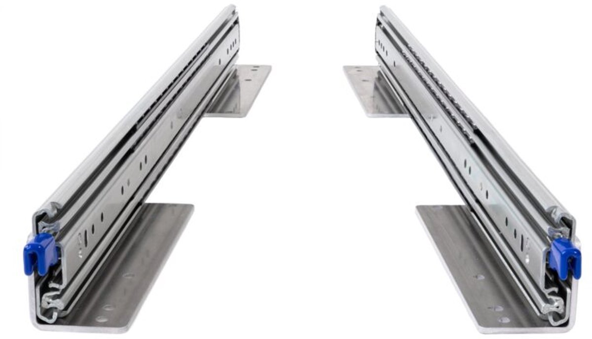 Set 250kg ladegeleiders + lage vloerbeugels 1300 mm 52inch met vergrendeling en volledig uittrekbaar lang zwaar lade geleider lock in/out aluminium bodem montage 130cm 52"