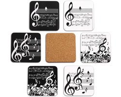 Set van 6 Giordano di Ponzano® onderzetters voor glazen, kopjes, bloemen of kaarsen op tafel, met een kurken voet. Vierkant, 10 cm. Editie (Muziek)