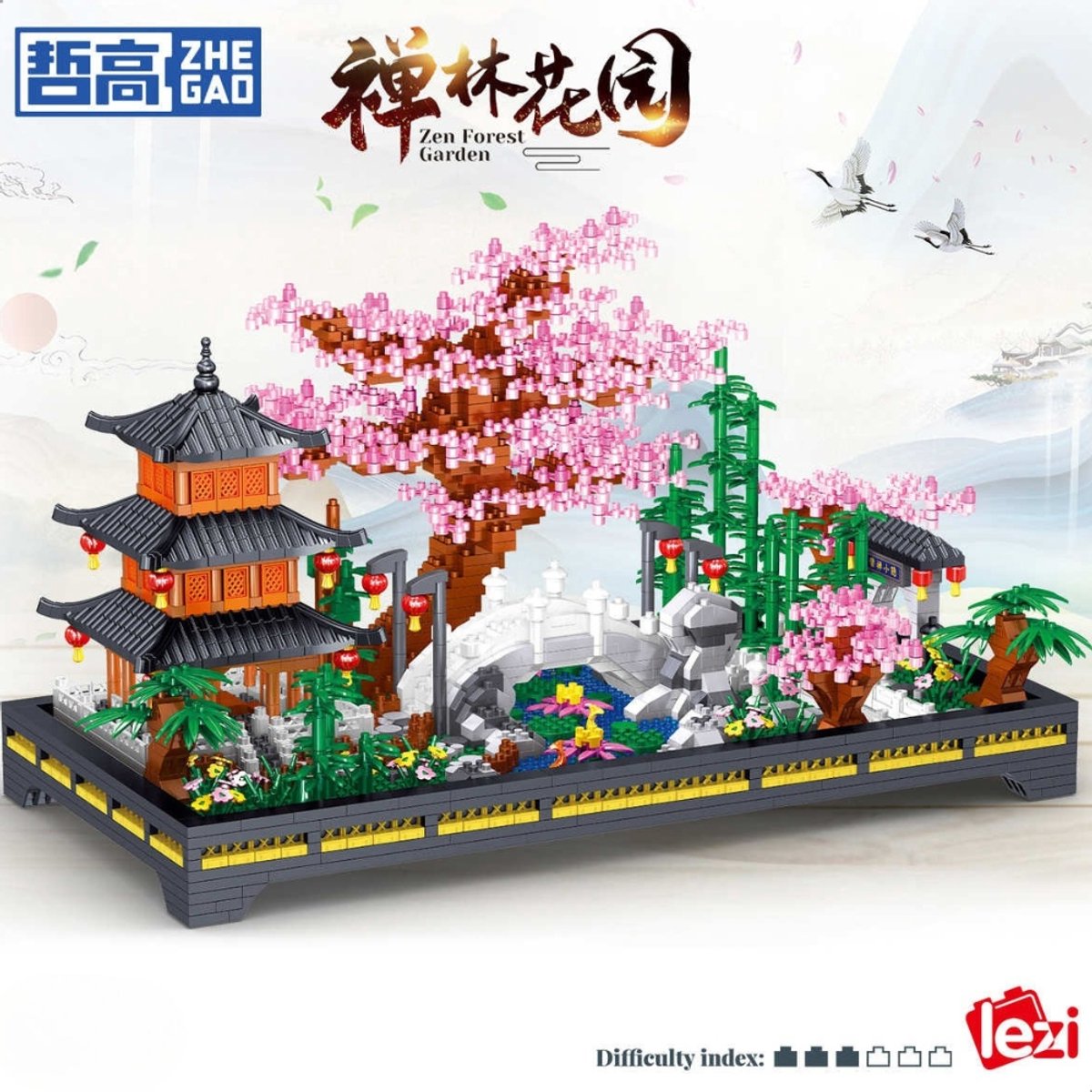 Lezi Nanoblocks Japanse bloemen tuin | Botanical Bonsai | Sakura Flowers Collection | Classic Creator STEM speelgoed bouwpakket niet compatibel met lego mould king mega | Architecture modelbouw voor volwassenen en kinderen | 2805 bloks — afbeelding 2
