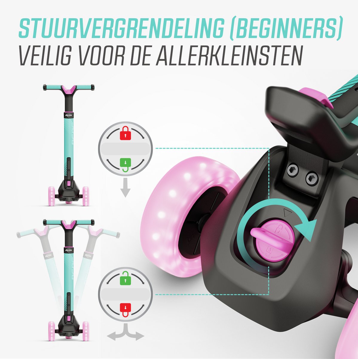 BERG Nexo Kinderstep - Step 3 wielen - Vanaf 2 jaar - Opvouwbaar - In hoogte verstelbaar - Incl. LED wielen - Mint — afbeelding 7