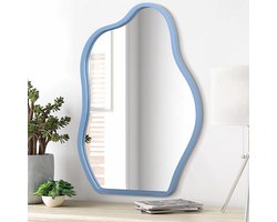 Lzuso Witte Hangende Spiegels voor Aan De Muur Asymmetrische Onregelmatige Houten Frame Spiegel Moderne Spiegel voor Slaapkamer Woonkamer Badkamer Kaptafel Entree Hal Decoratieve Spiegel